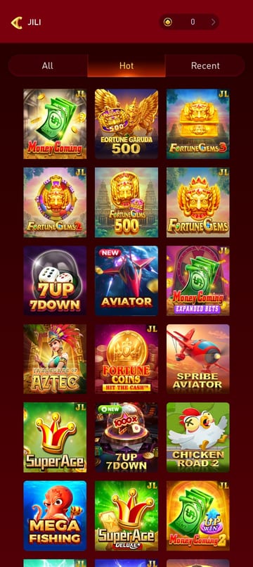 WR777 Android game catalogue screen